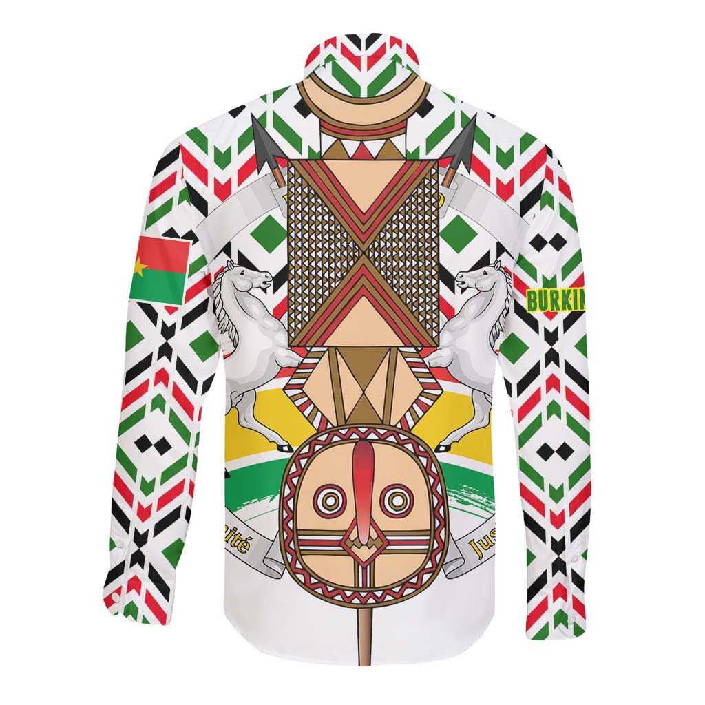 Burkina Faso Long Sleeve Button Shirt Red Green Black Geometric - African Pride