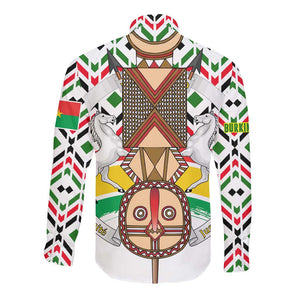 Burkina Faso Long Sleeve Button Shirt Red Green Black Geometric - African Pride