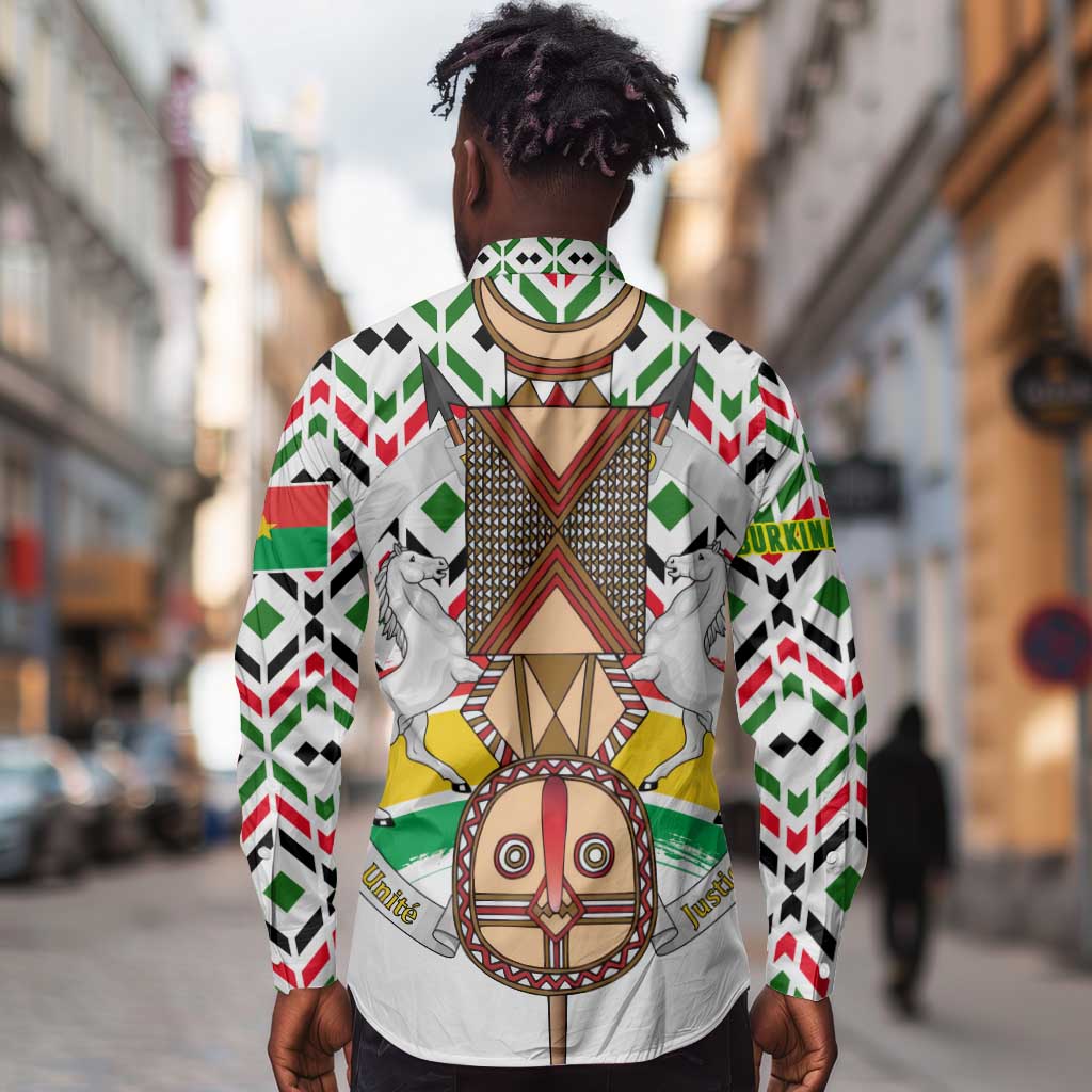 Burkina Faso Long Sleeve Button Shirt Red Green Black Geometric - African Pride