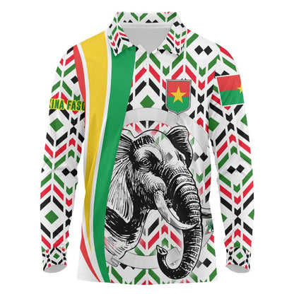 Burkina Faso Long Sleeve Polo Shirt Red Green Black Geometric - African Pride