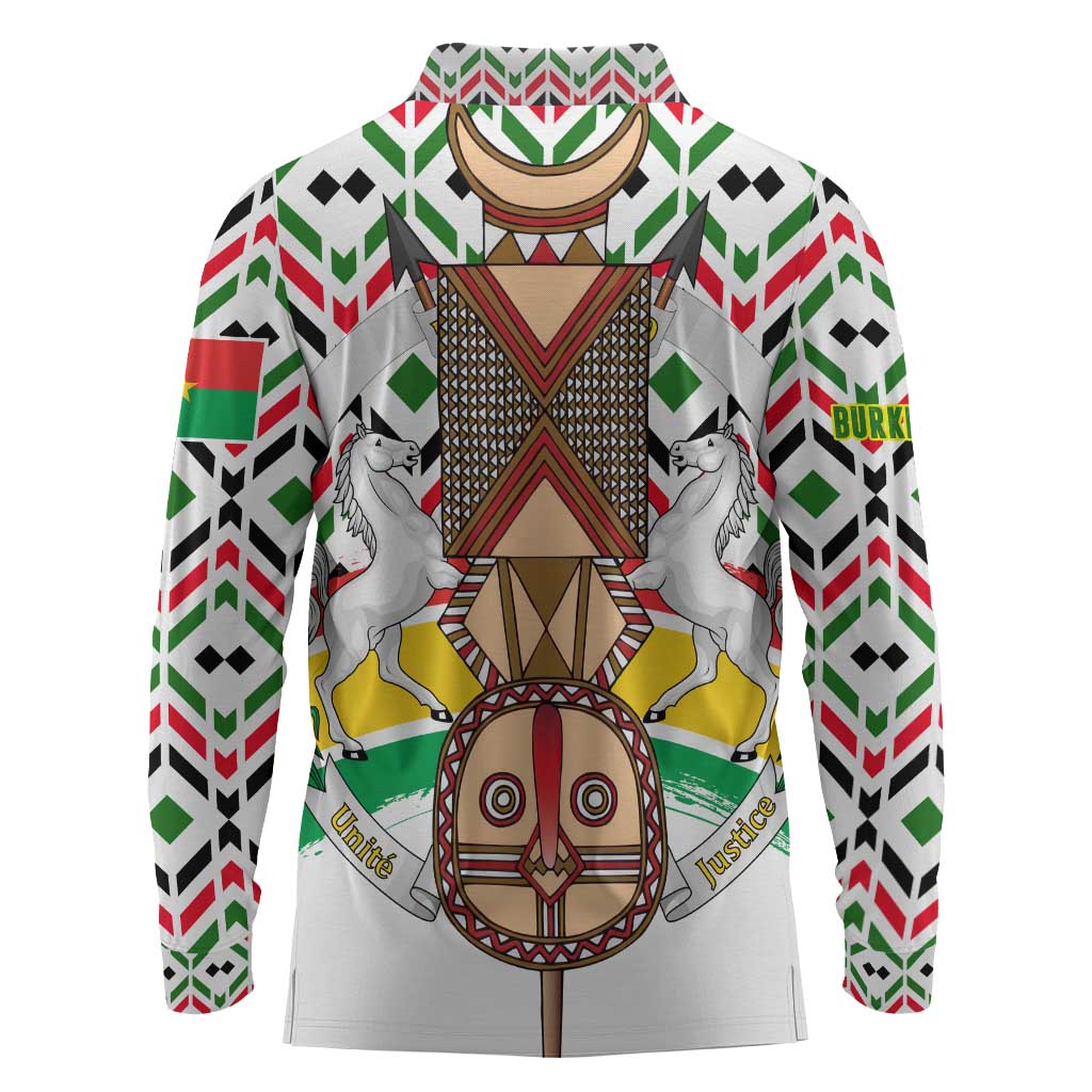 Burkina Faso Long Sleeve Polo Shirt Red Green Black Geometric - African Pride