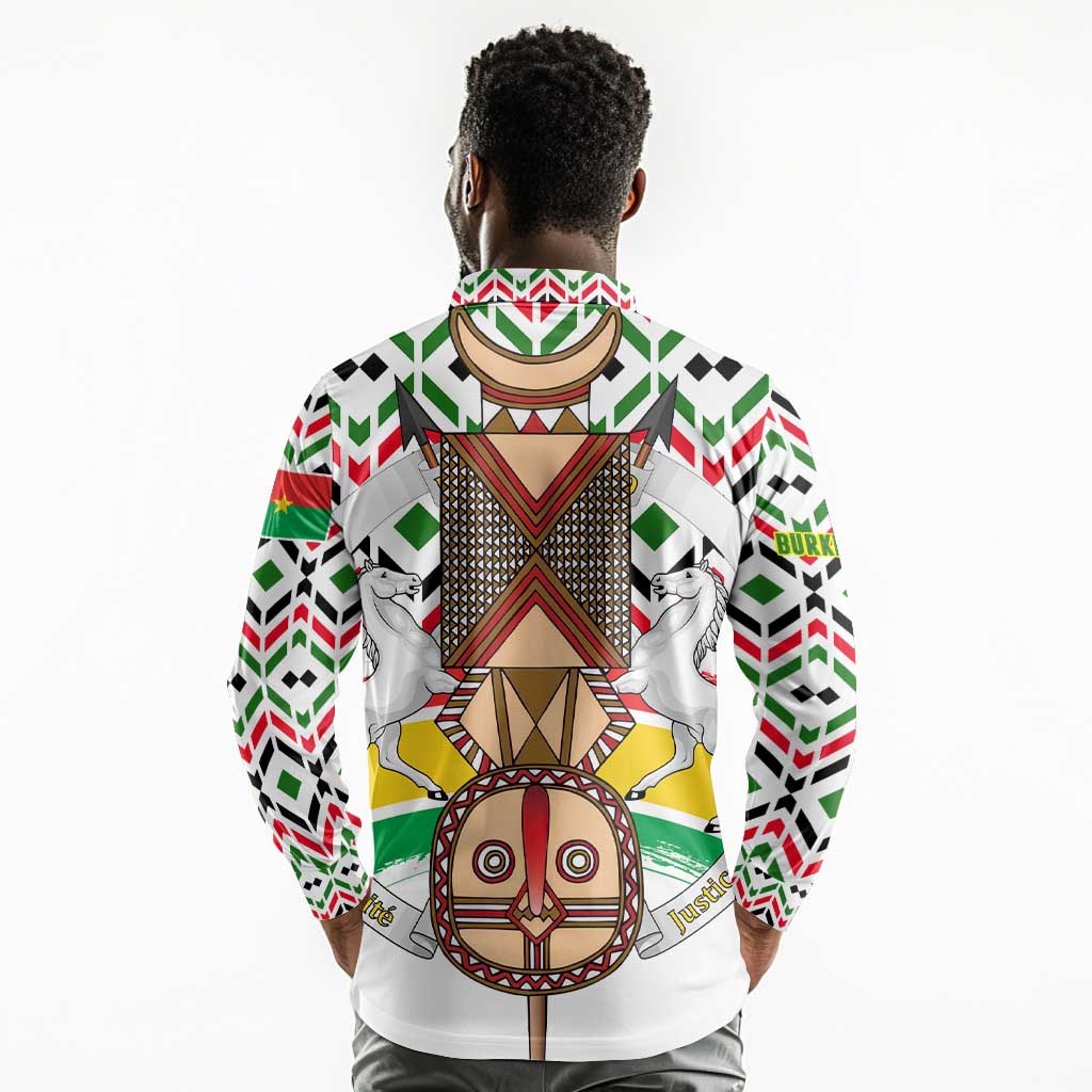 Burkina Faso Long Sleeve Polo Shirt Red Green Black Geometric - African Pride