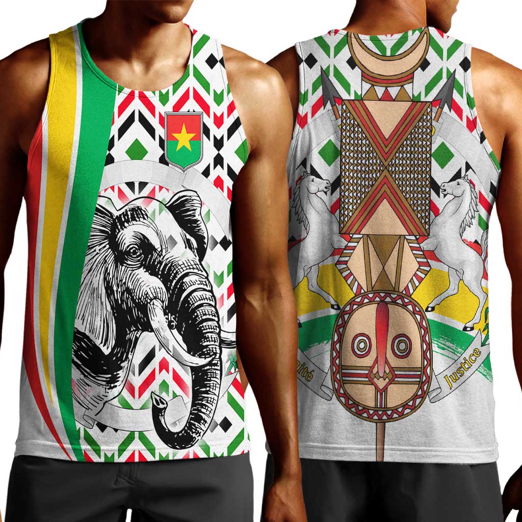 Burkina Faso Men Tank Top Red Green Black Geometric - African Pride