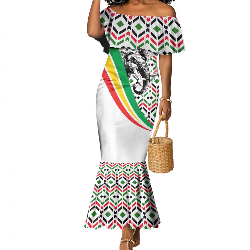 Burkina Faso Mermaid Dress Red Green Black Geometric - African Pride