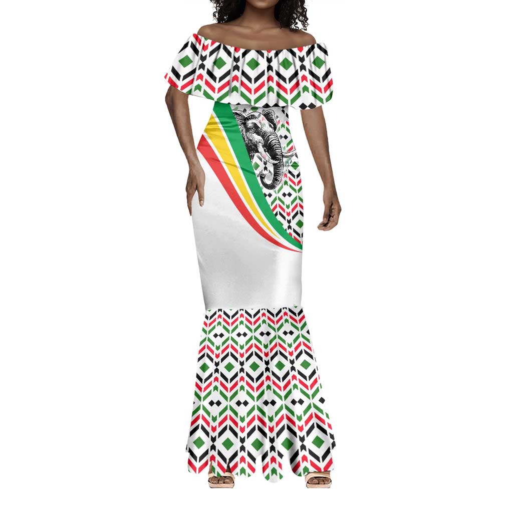 Burkina Faso Mermaid Dress Red Green Black Geometric - African Pride
