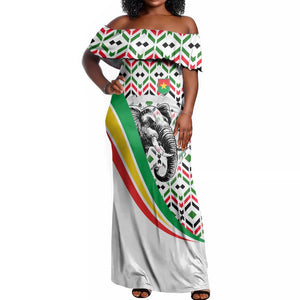 Burkina Faso Off Shoulder Maxi Dress Red Green Black Geometric - African Pride