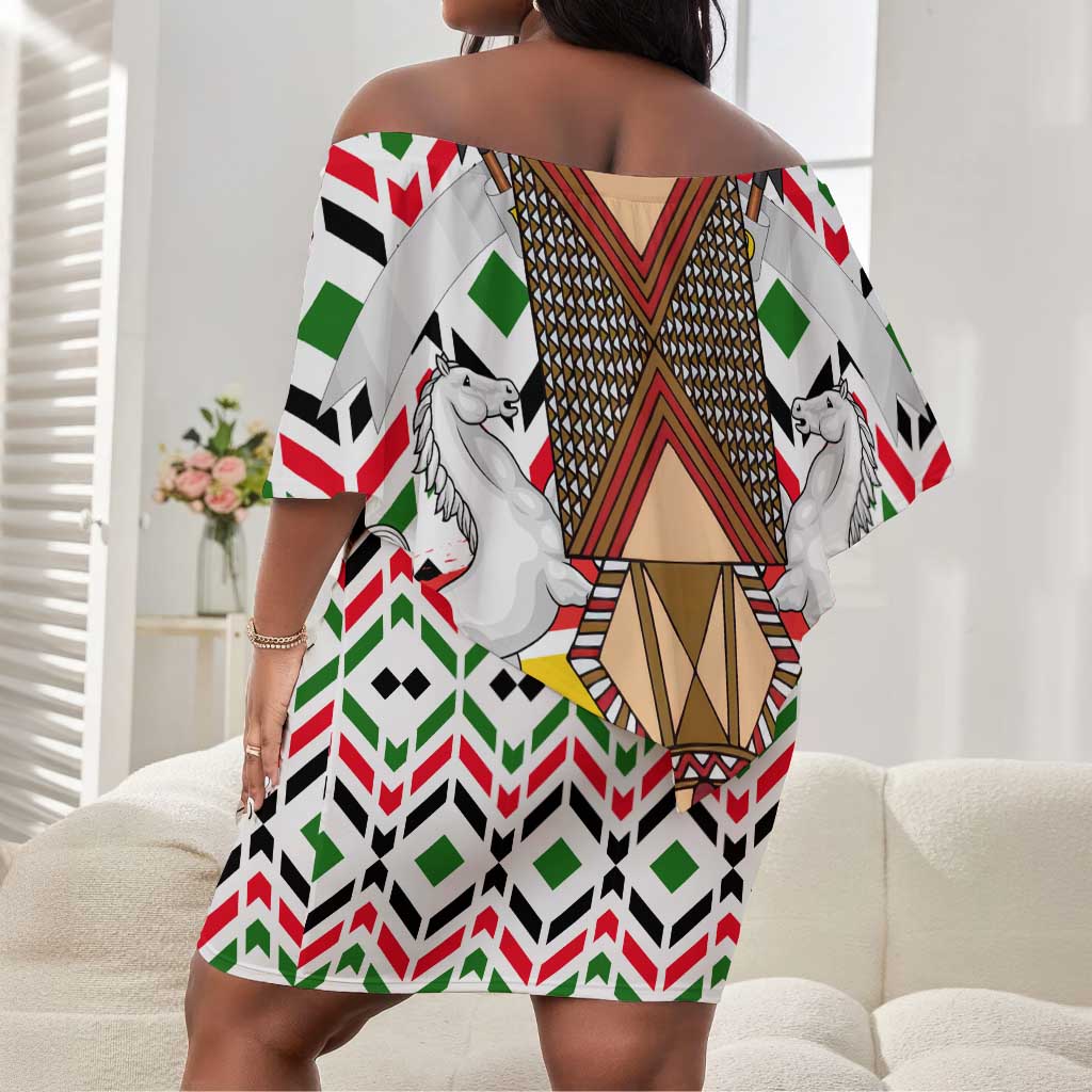 Burkina Faso Off Shoulder Short Dress Red Green Black Geometric - African Pride