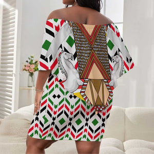 Burkina Faso Off Shoulder Short Dress Red Green Black Geometric - African Pride
