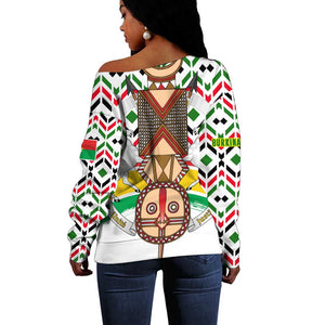 Burkina Faso Off Shoulder Sweater Red Green Black Geometric - African Pride