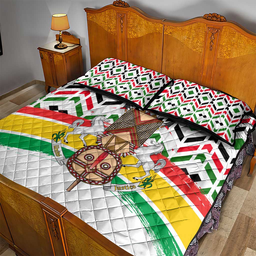 Burkina Faso Quilt Bed Set Red Green Black Geometric - African Pride