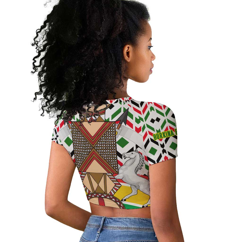 Burkina Faso Raglan Cropped T shirt Red Green Black Geometric - African Pride