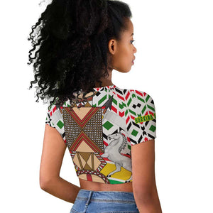 Burkina Faso Raglan Cropped T shirt Red Green Black Geometric - African Pride