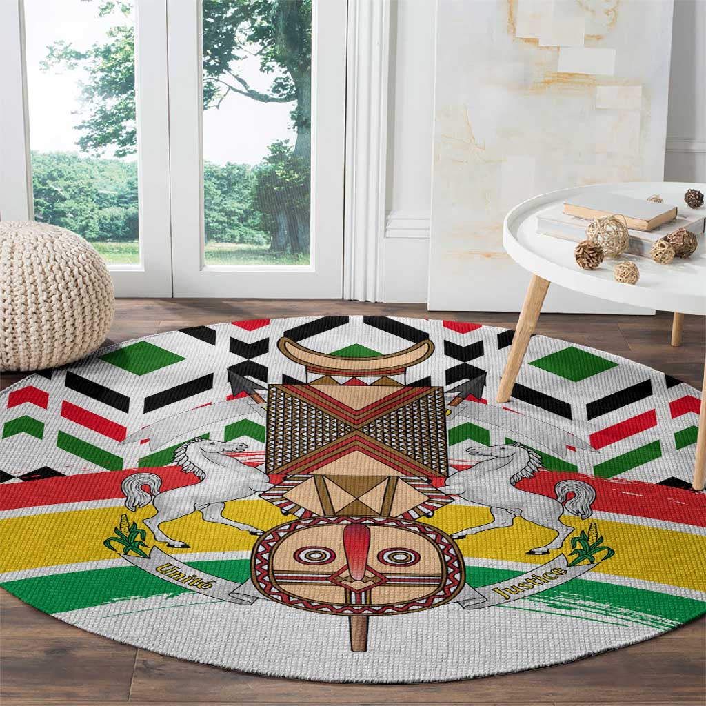 Burkina Faso Round Carpet Red Green Black Geometric - African Pride