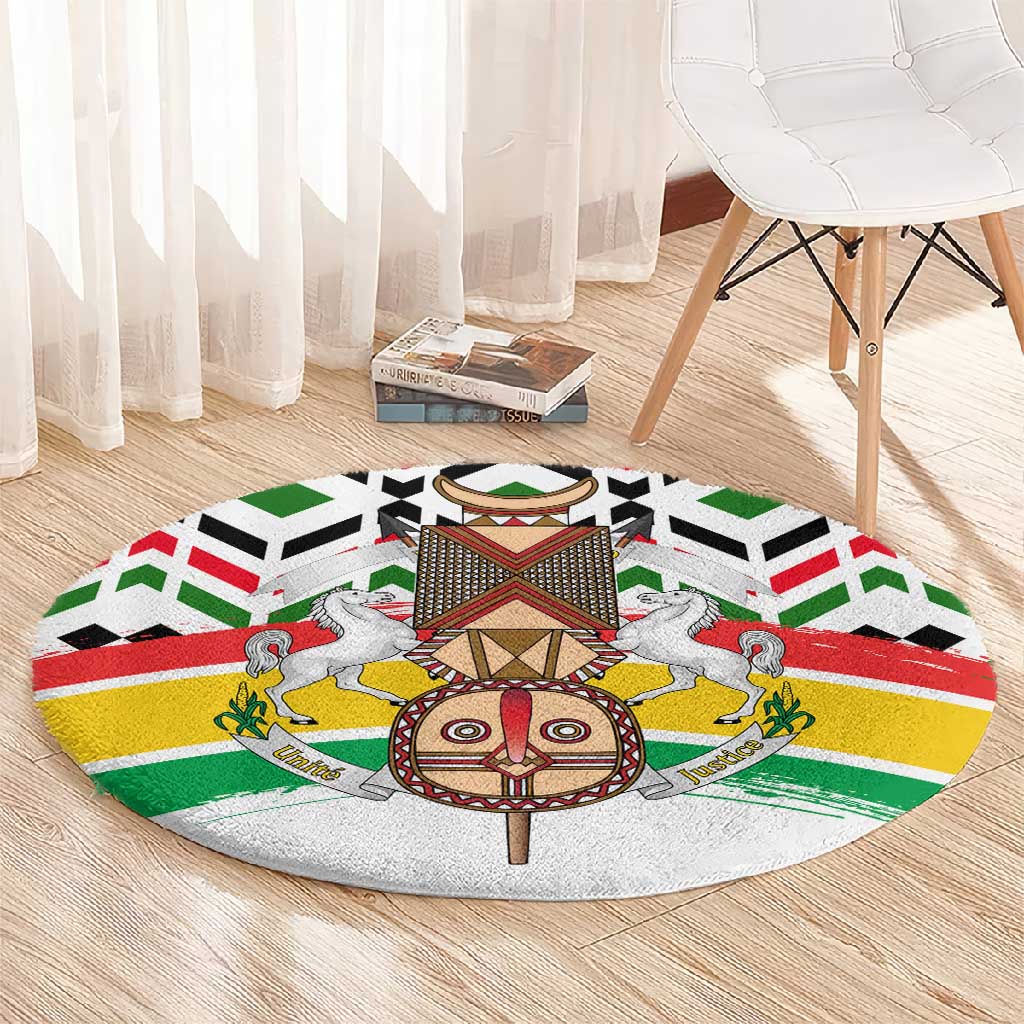 Burkina Faso Round Carpet Red Green Black Geometric - African Pride
