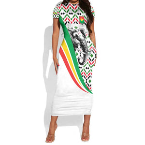 Burkina Faso Short Sleeve Bodycon Dress Red Green Black Geometric - African Pride