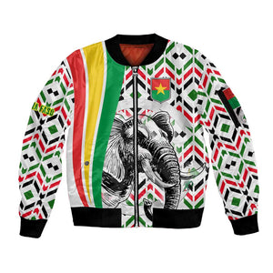 Burkina Faso Sleeve Zip Bomber Jacket Red Green Black Geometric - African Pride