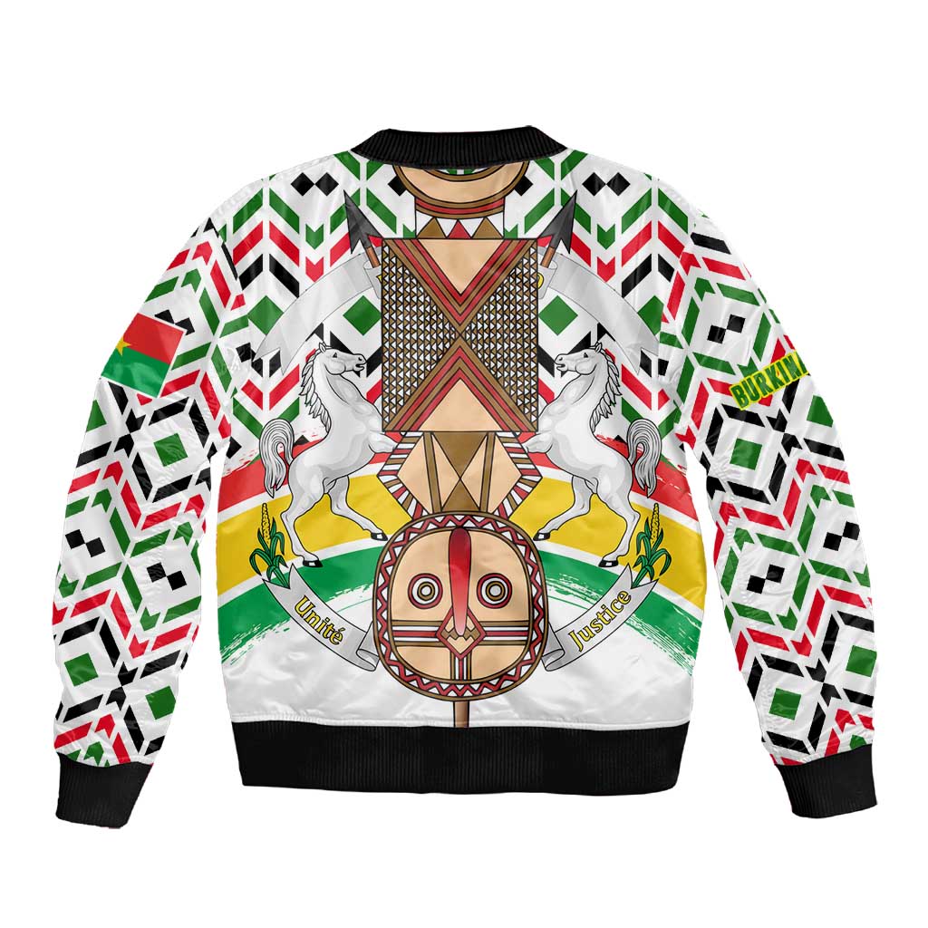 Burkina Faso Sleeve Zip Bomber Jacket Red Green Black Geometric - African Pride