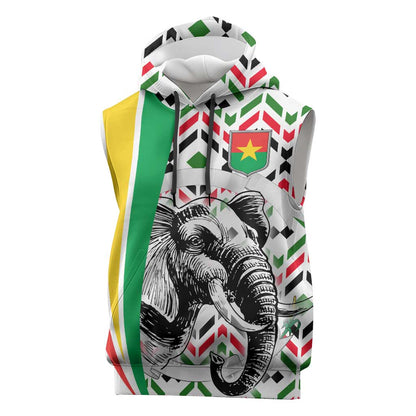 Burkina Faso Sleeveless Hoodie Red Green Black Geometric - African Pride