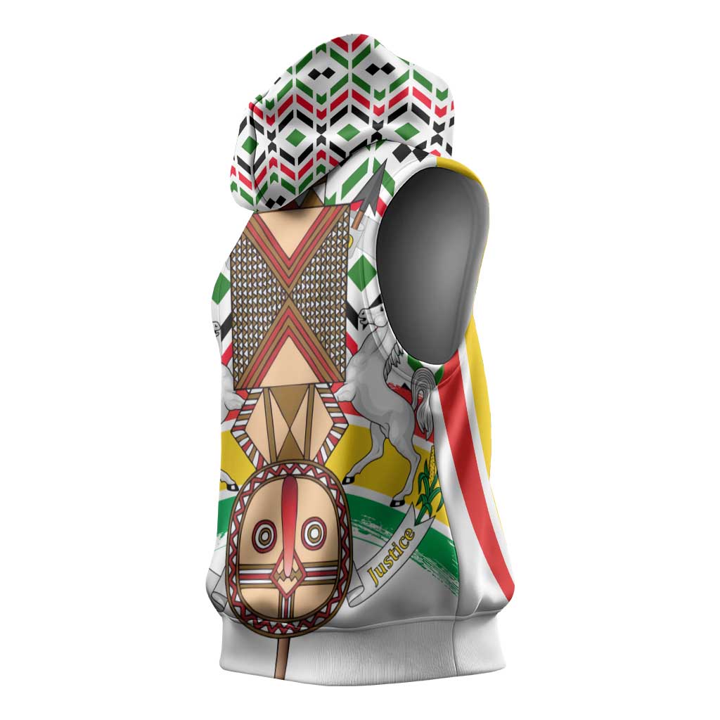Burkina Faso Sleeveless Hoodie Red Green Black Geometric - African Pride