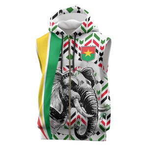 Burkina Faso Sleeveless Zip Hoodie Red Green Black Geometric - African Pride