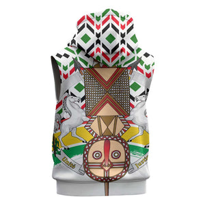 Burkina Faso Sleeveless Zip Hoodie Red Green Black Geometric - African Pride