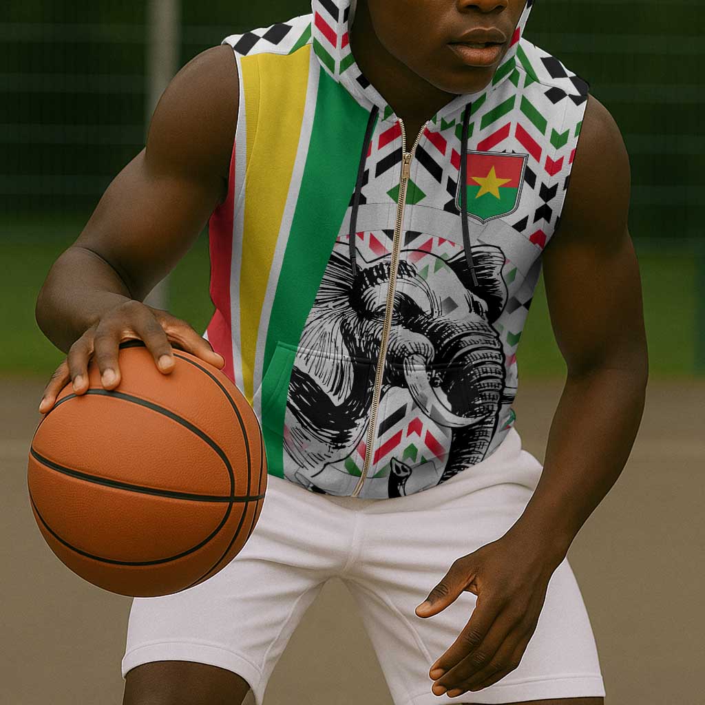 Burkina Faso Sleeveless Zip Hoodie Red Green Black Geometric - African Pride