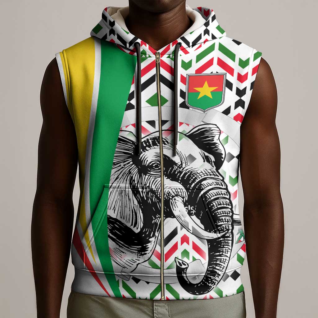 Burkina Faso Sleeveless Zip Hoodie Red Green Black Geometric - African Pride