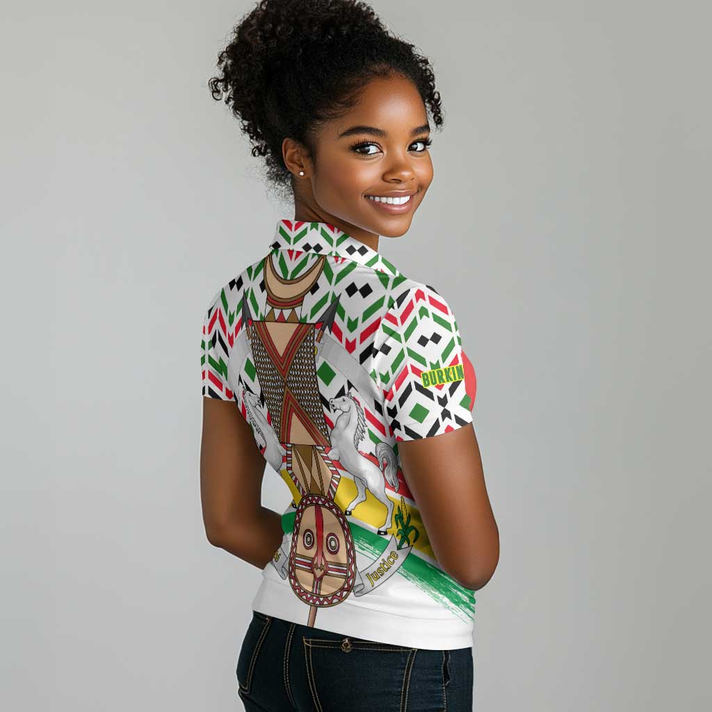 Burkina Faso Women Polo Shirt Red Green Black Geometric - African Pride