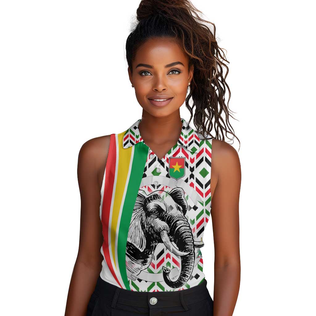 Burkina Faso Women Sleeveless Polo Shirt Red Green Black Geometric - African Pride