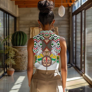 Burkina Faso Women Sleeveless Polo Shirt Red Green Black Geometric - African Pride