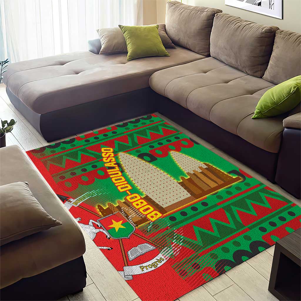 Burkina Faso Area Rug Tribal Design and Bobo Dioulasso Landmark - African Pride