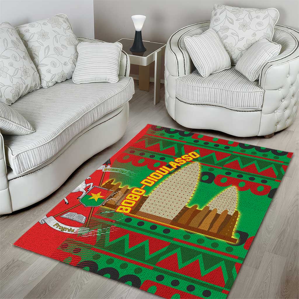 Burkina Faso Area Rug Tribal Design and Bobo Dioulasso Landmark - African Pride