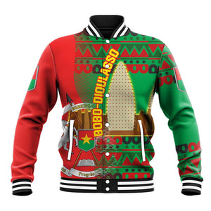 Burkina Faso Baseball Jacket Tribal Design and Bobo Dioulasso Landmark - African Pride