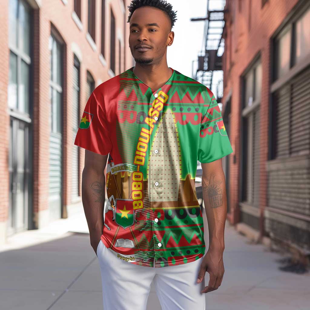 Burkina Faso Baseball Jersey Tribal Design and Bobo Dioulasso Landmark - African Pride