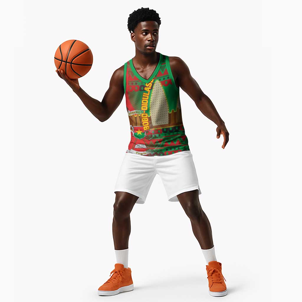 Burkina Faso Basketball Jersey Tribal Design and Bobo Dioulasso Landmark - African Pride