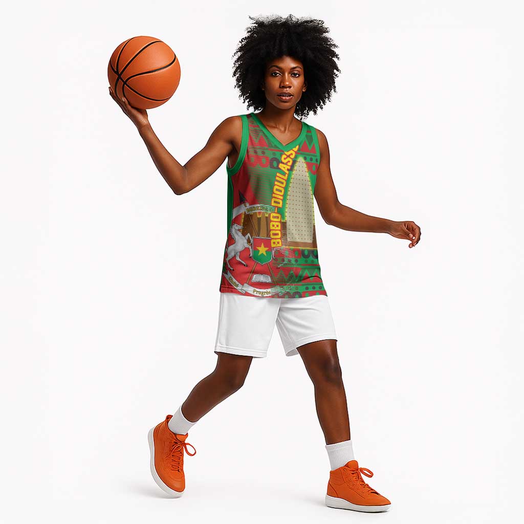 Burkina Faso Basketball Jersey Tribal Design and Bobo Dioulasso Landmark - African Pride