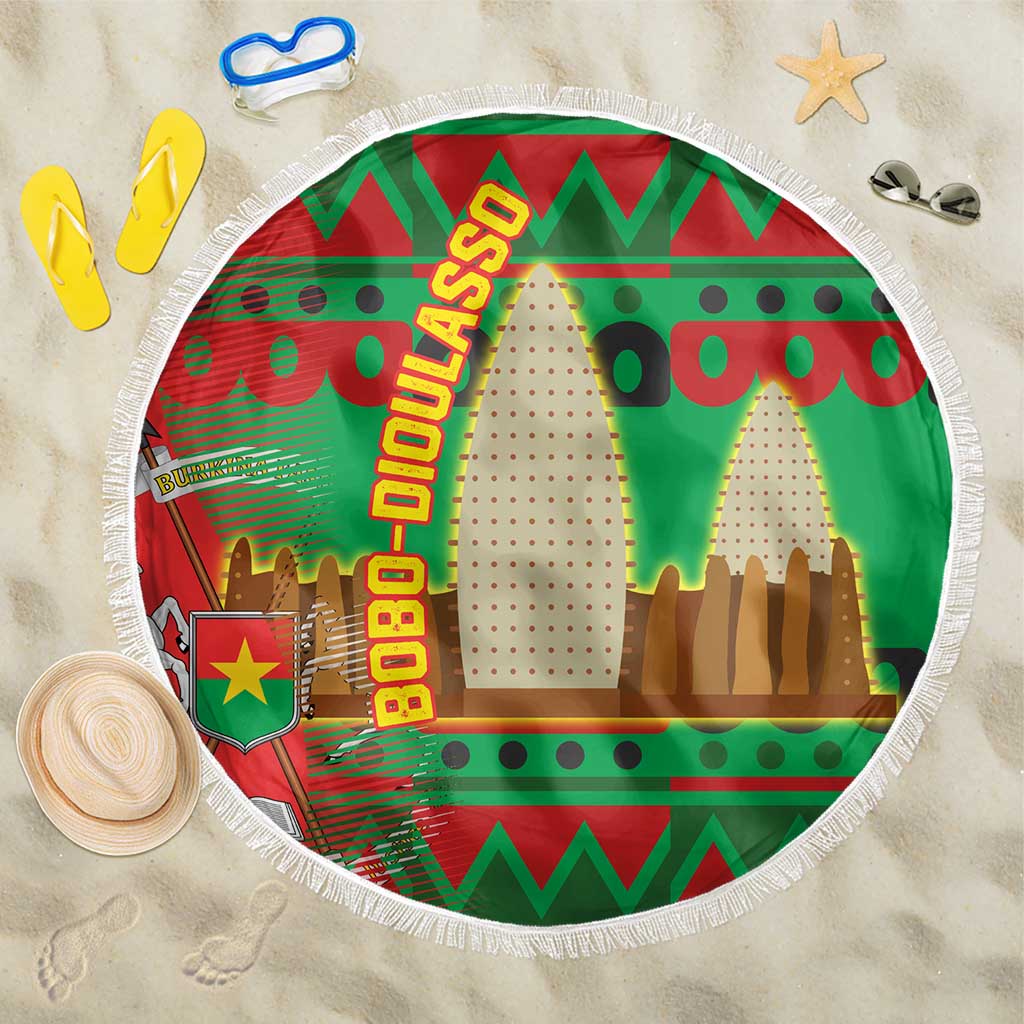 Burkina Faso Beach Blanket Tribal Design and Bobo Dioulasso Landmark - African Pride