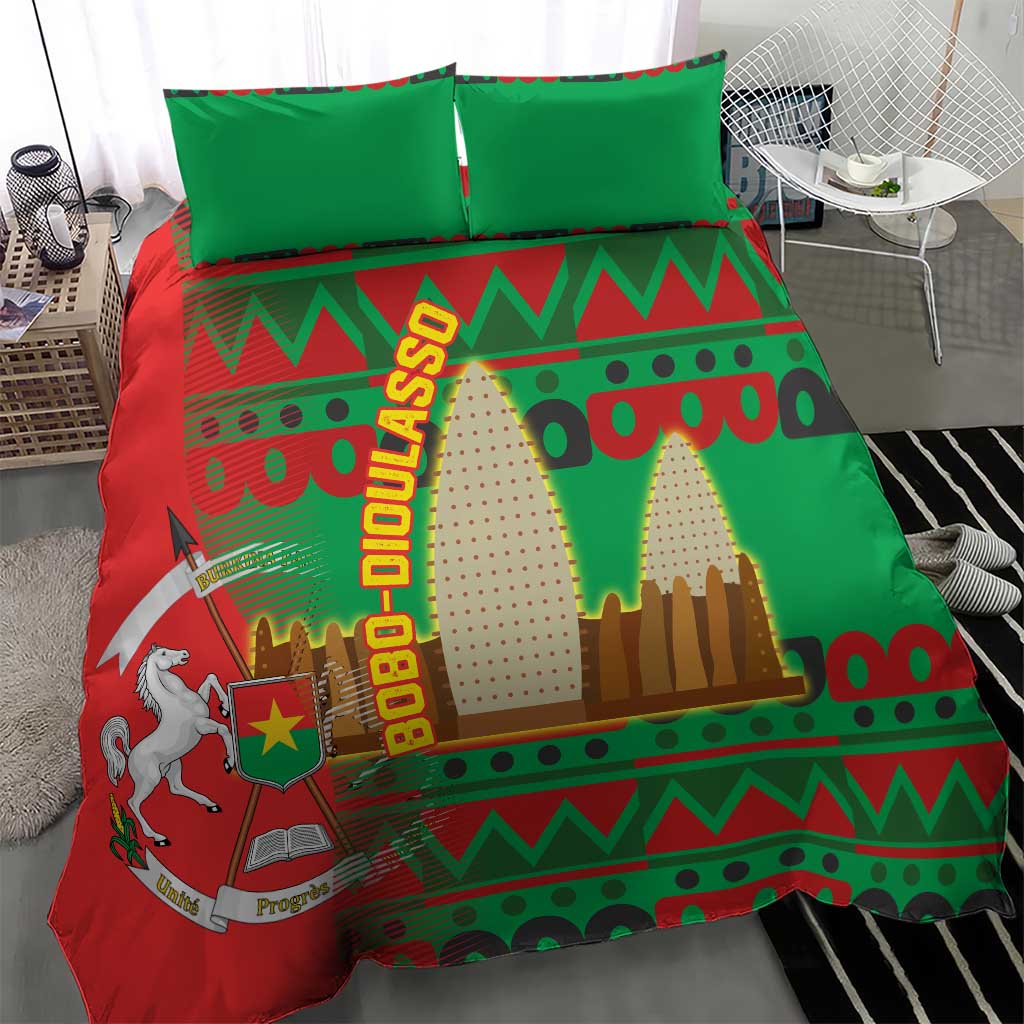 Burkina Faso Bedding Set Tribal Design and Bobo Dioulasso Landmark - African Pride