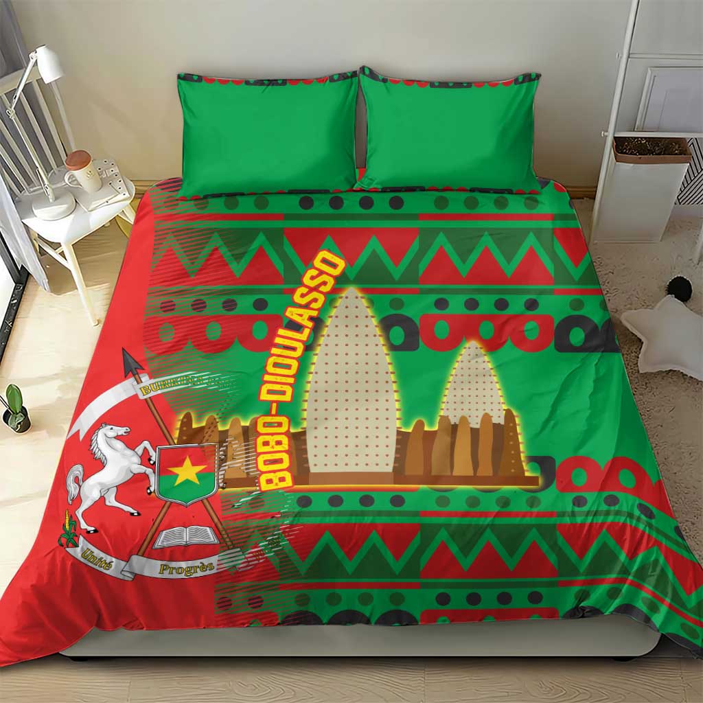 Burkina Faso Bedding Set Tribal Design and Bobo Dioulasso Landmark - African Pride