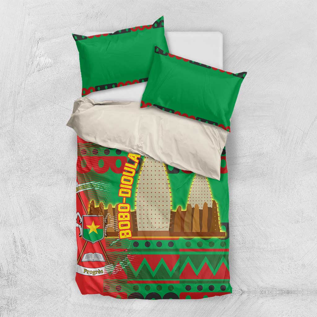 Burkina Faso Bedding Set Tribal Design and Bobo Dioulasso Landmark - African Pride
