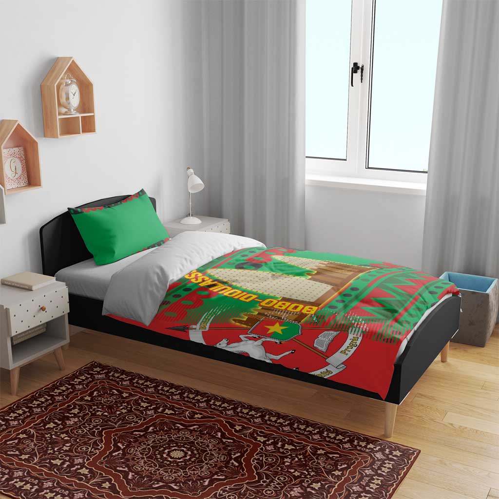 Burkina Faso Bedding Set Tribal Design and Bobo Dioulasso Landmark - African Pride