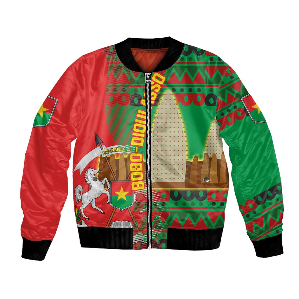 Burkina Faso Bomber Jacket Tribal Design and Bobo Dioulasso Landmark - African Pride