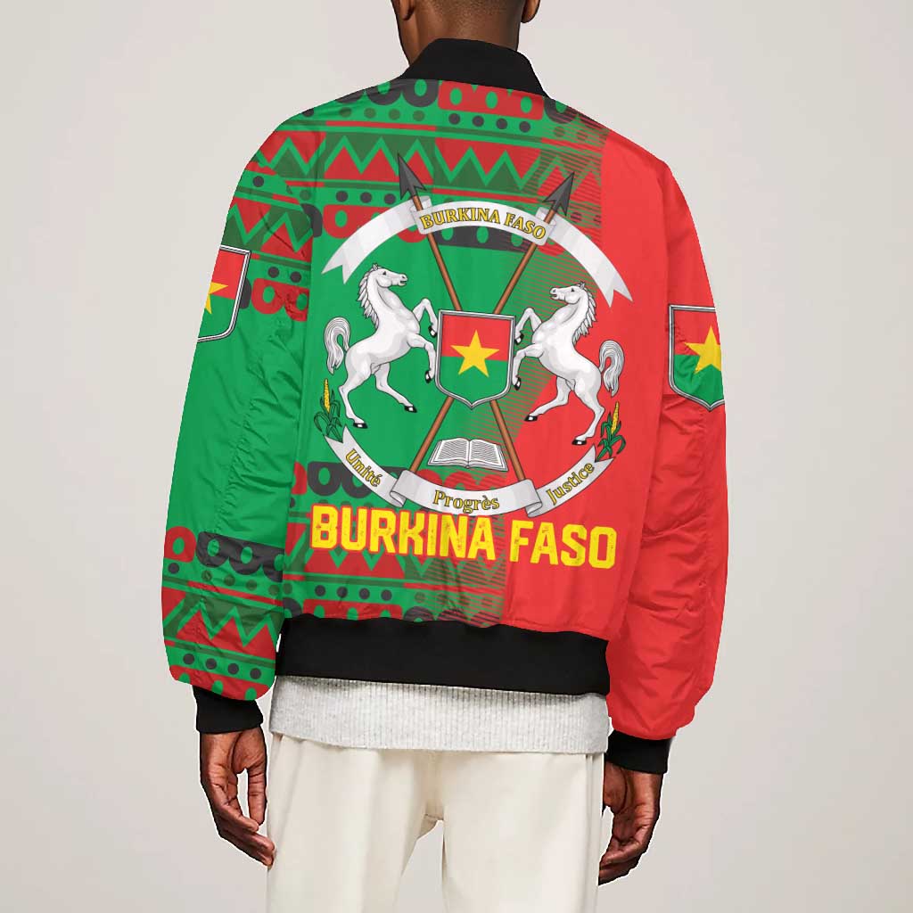 Burkina Faso Bomber Jacket Tribal Design and Bobo Dioulasso Landmark - African Pride