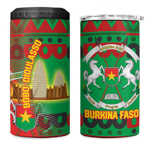 Burkina Faso 4 in 1 Can Cooler Tumbler Tribal Design and Bobo Dioulasso Landmark - African Pride
