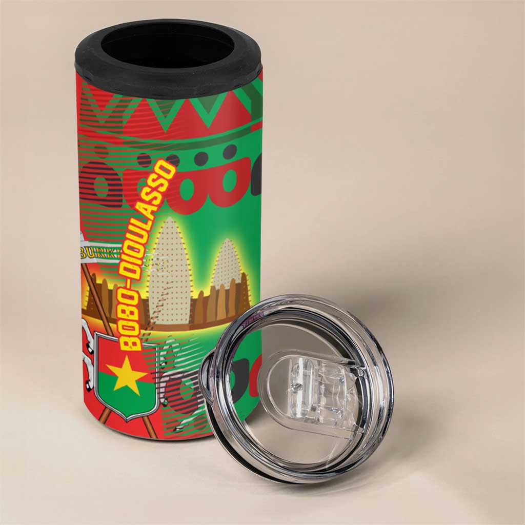 Burkina Faso 4 in 1 Can Cooler Tumbler Tribal Design and Bobo Dioulasso Landmark - African Pride