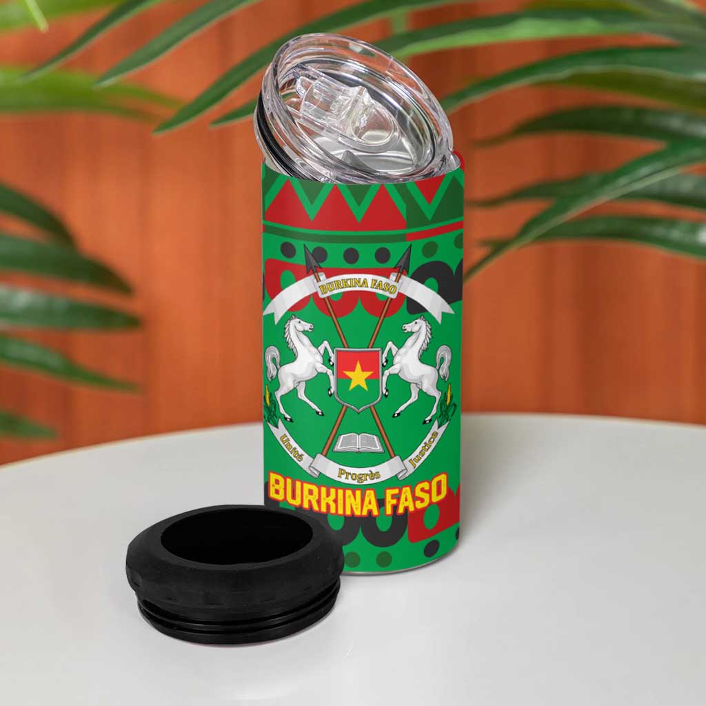 Burkina Faso 4 in 1 Can Cooler Tumbler Tribal Design and Bobo Dioulasso Landmark - African Pride