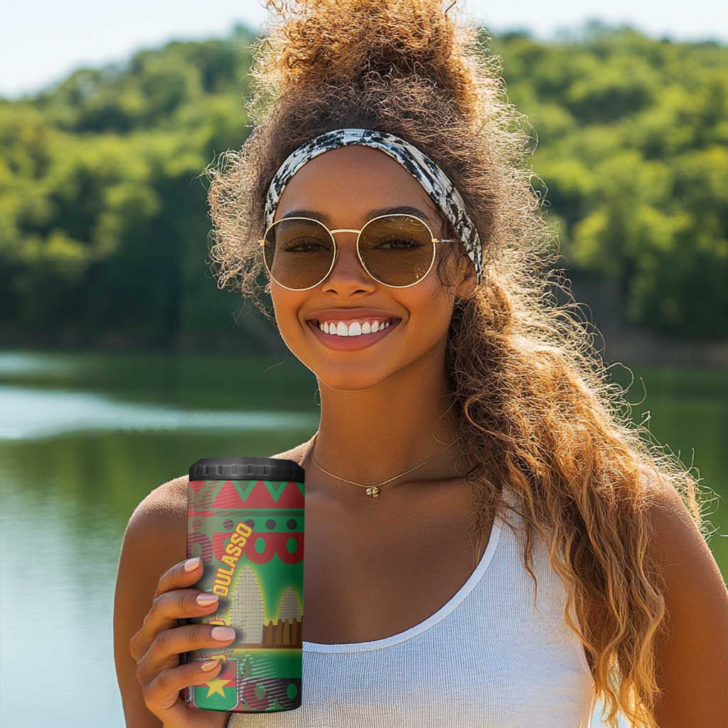 Burkina Faso 4 in 1 Can Cooler Tumbler Tribal Design and Bobo Dioulasso Landmark - African Pride