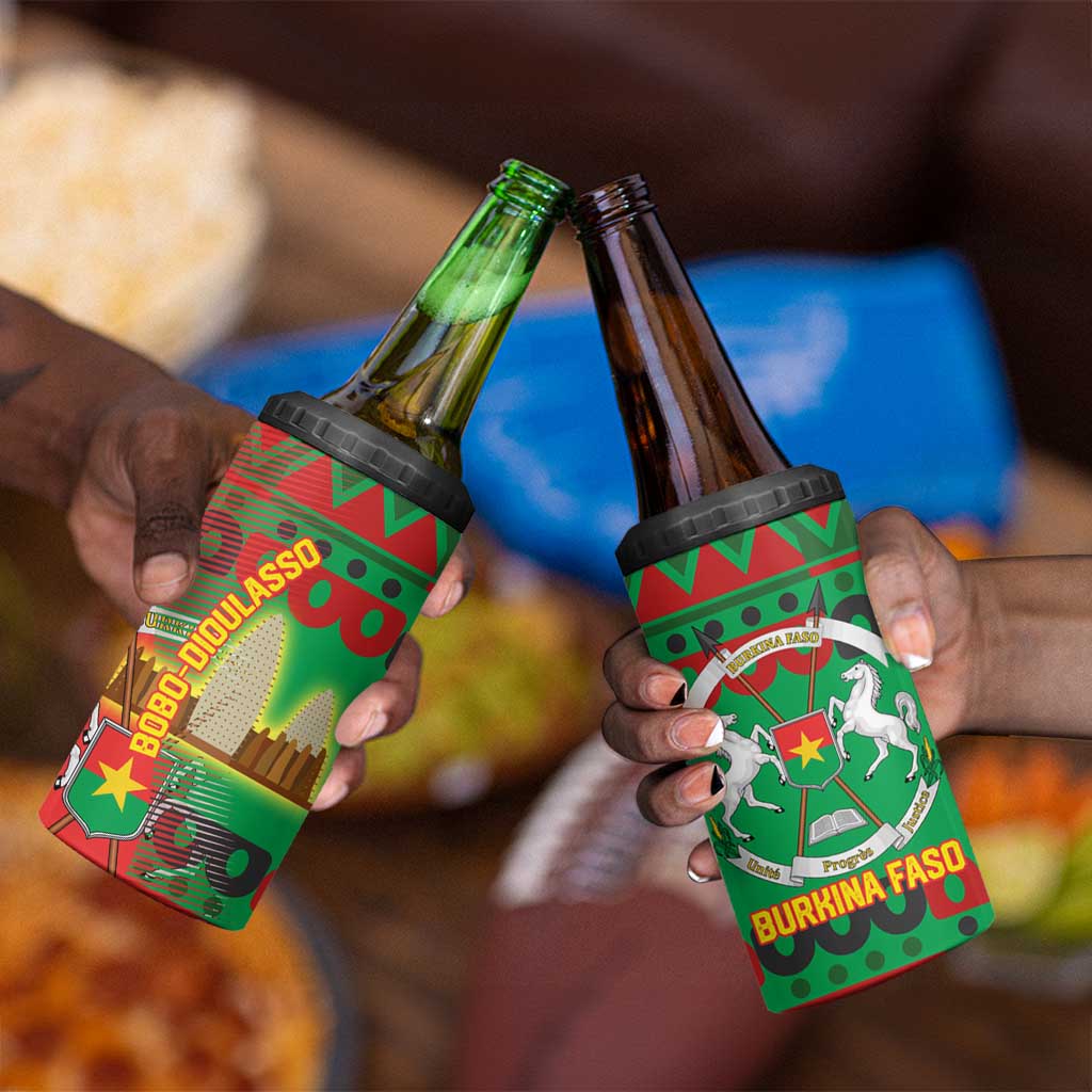 Burkina Faso 4 in 1 Can Cooler Tumbler Tribal Design and Bobo Dioulasso Landmark - African Pride