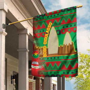 Burkina Faso Garden Flag Tribal Design and Bobo Dioulasso Landmark - African Pride