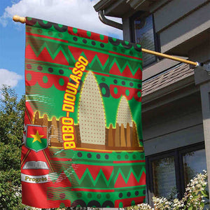 Burkina Faso Garden Flag Tribal Design and Bobo Dioulasso Landmark - African Pride